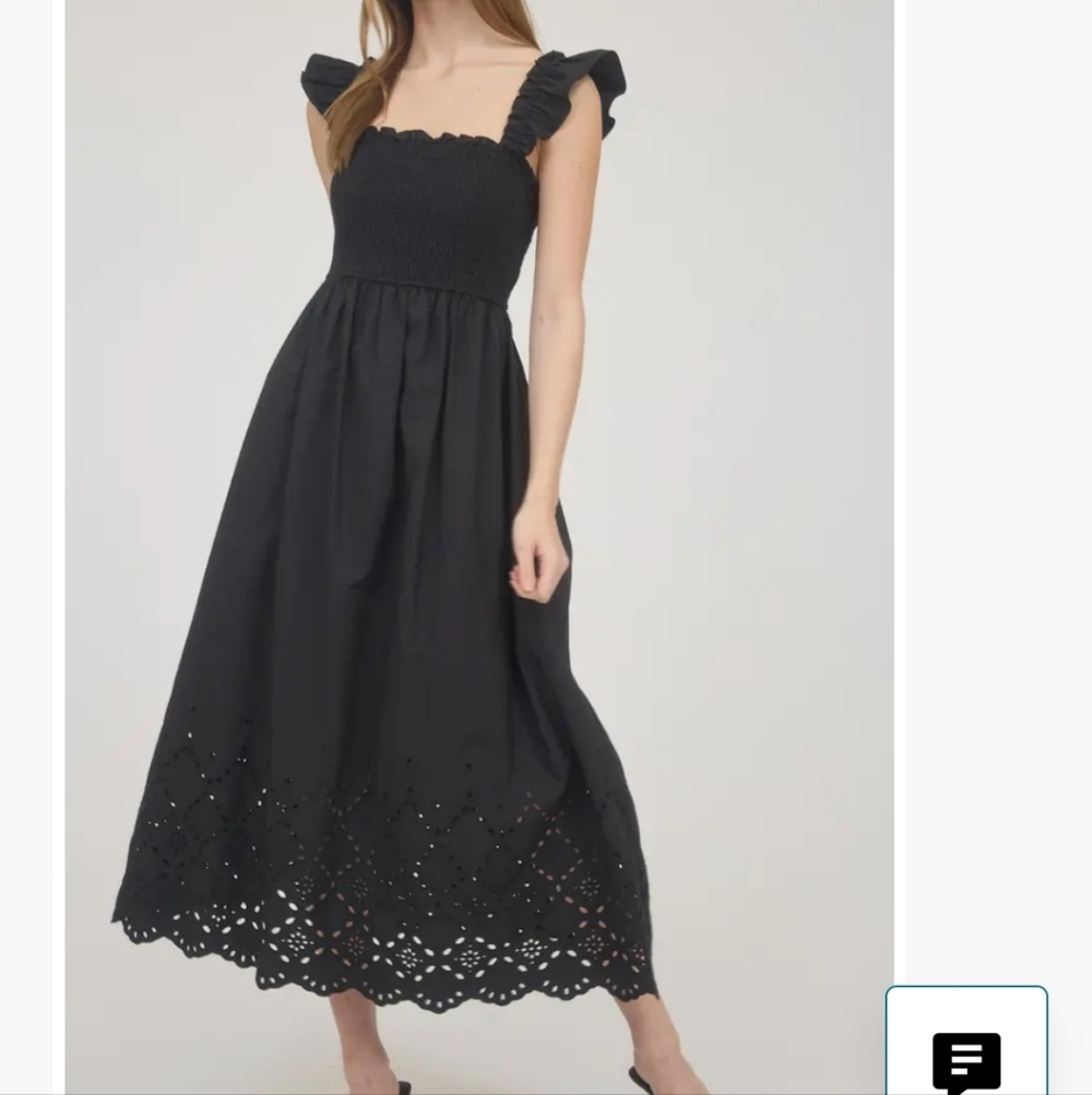 Blu Pepper Black Ruffle-Strap Eyelet Maxi Dress